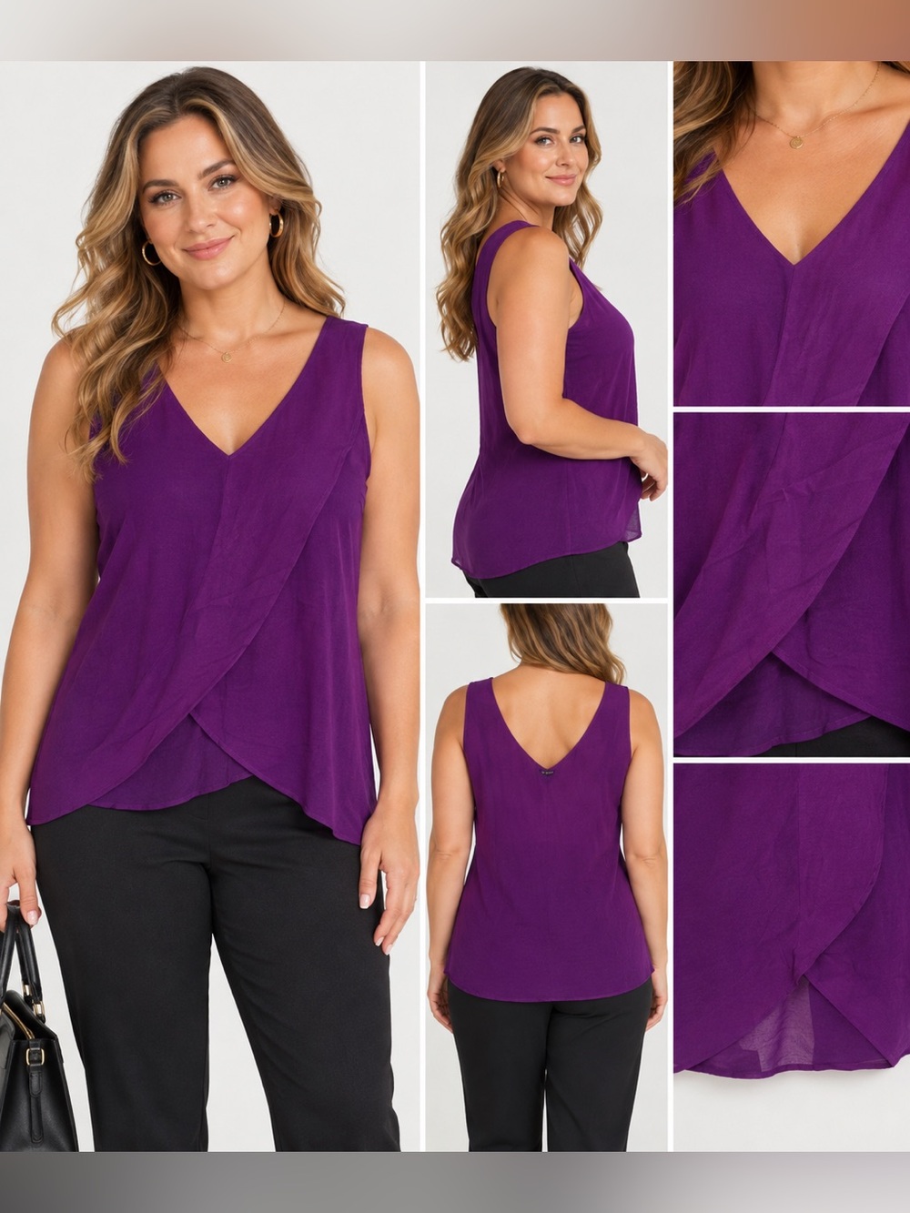 Massimo Dutti Purple Sleeveless Wrap Top | Women’s XS | Elegant & Chic